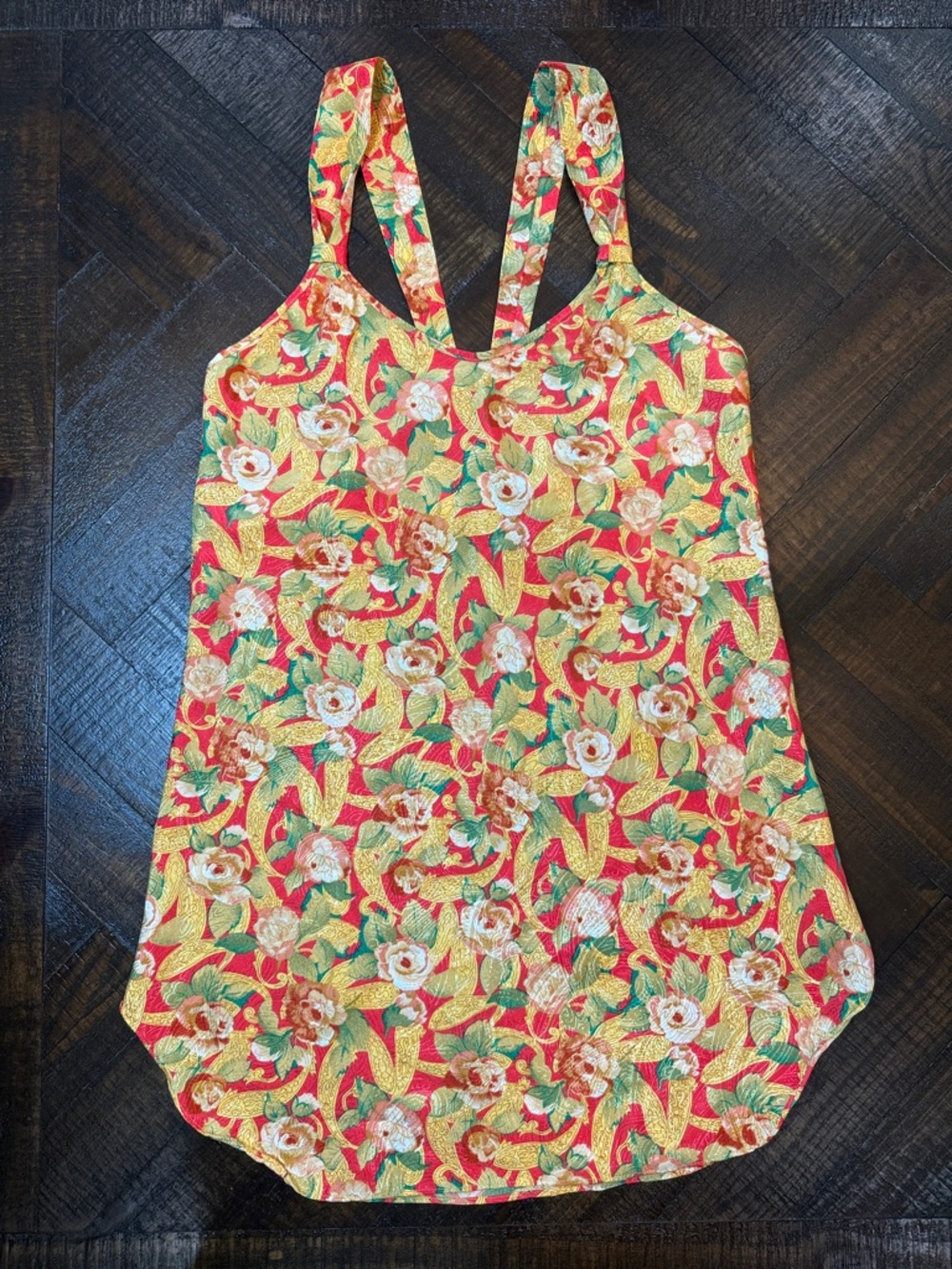 Vintage Violets & Roses Floral Slip Dress Satin Red Gold‎ Small - Picture 7 of 9